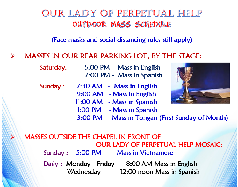 Mass Schedule | Our Lady of Perpetual Help Church, Riverside, CA