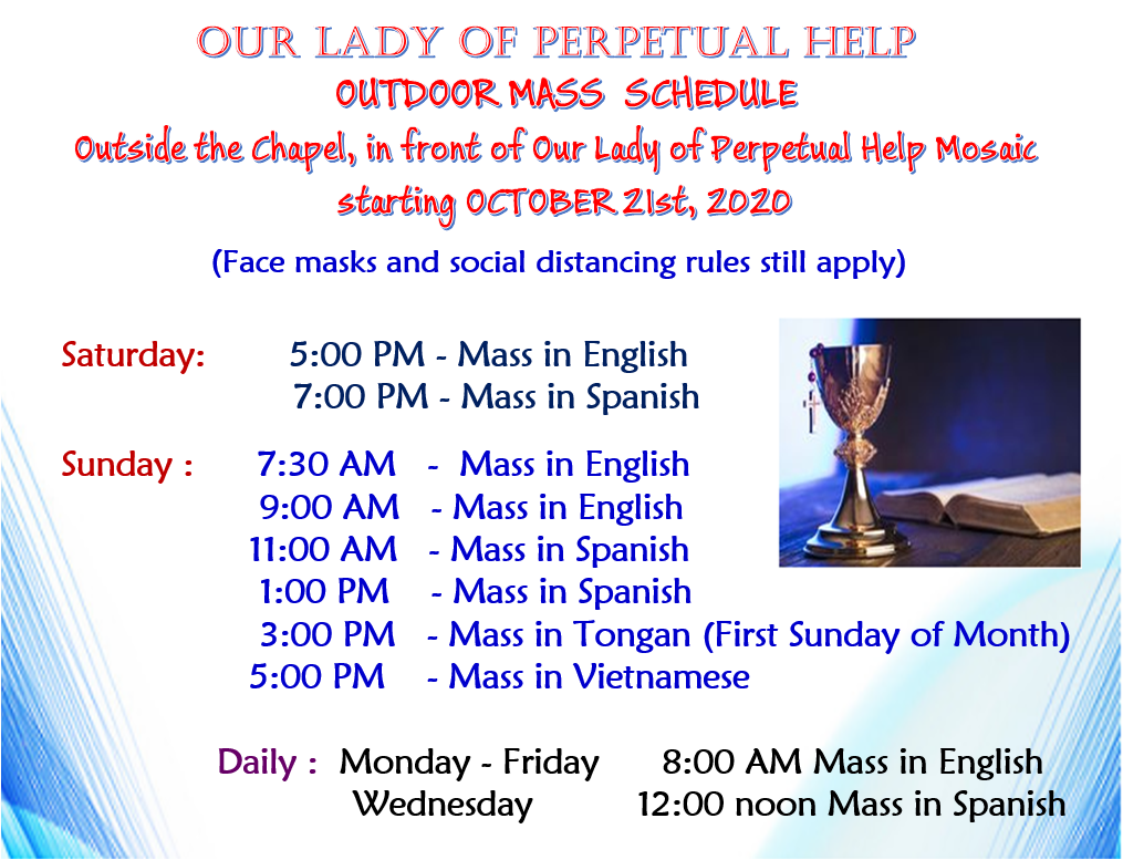 Mass Schedule Our Lady of Perpetual Help Church, Riverside, CA